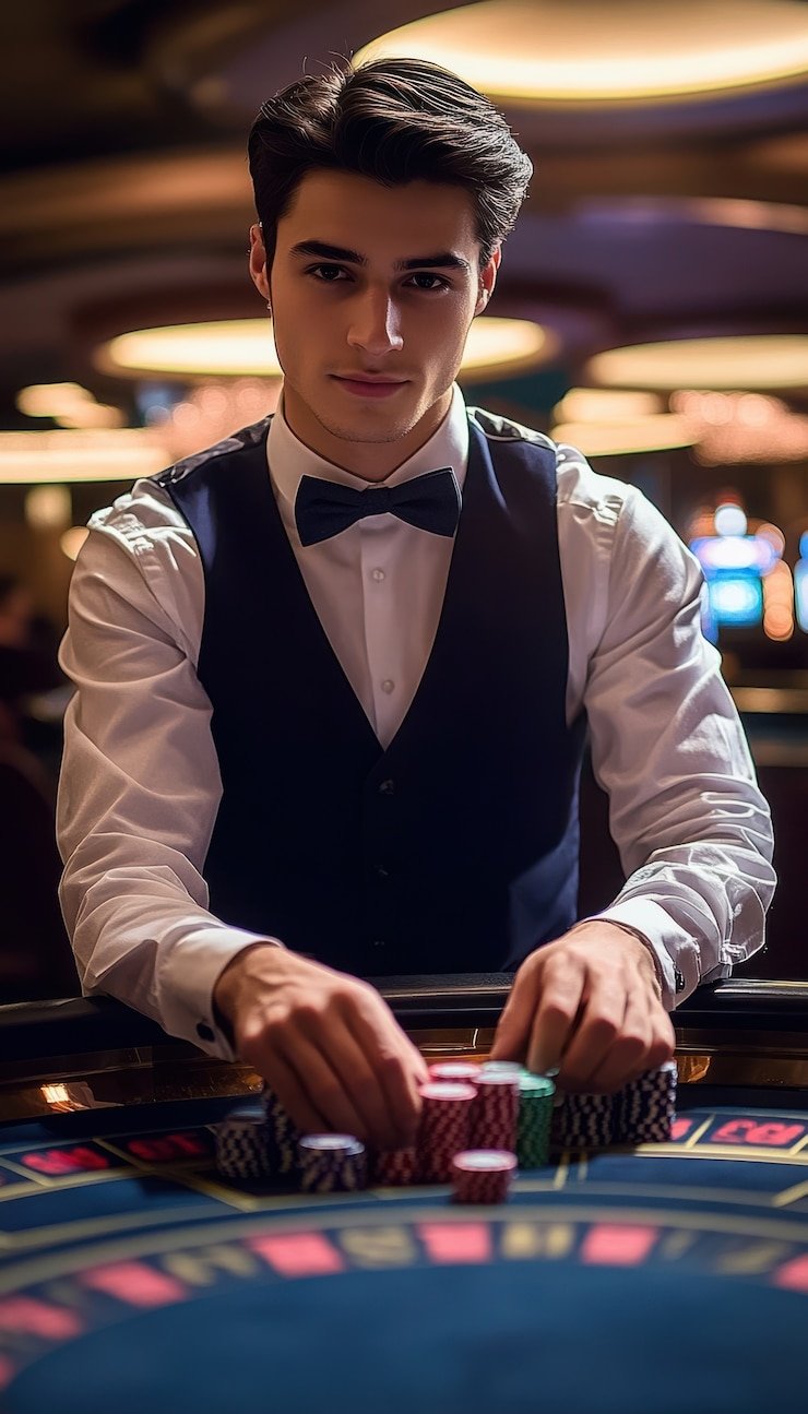 Studio live dealer pokermania dengan setup multi-kamera HD dan dealer profesional